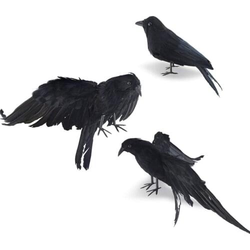 3Pcs Halloween Realistic Handmade Crow Prop Black Feathered Crow Fly Stand Crows Ravens Crow Household Decoration Accessories