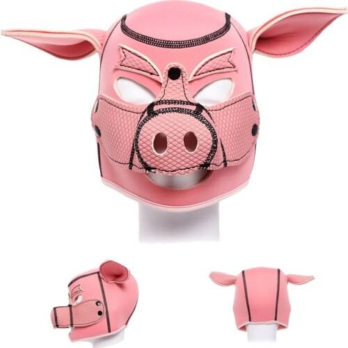Role Play Pig Cosplay Mask BDSM Hood Pink Pig Head Hood Sex Accessories Fetish Head Restraints Pet Play Hood Sex Toys