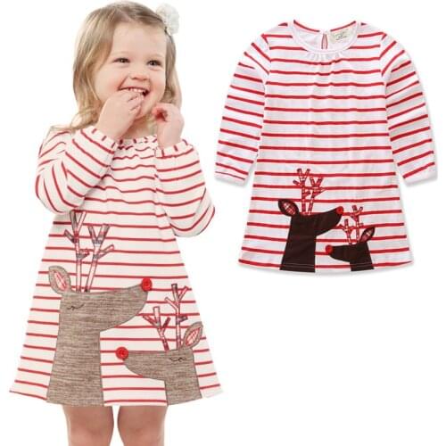 Christmas Girls Dresses Long sleeve princess dress Baby Girls Clothes Party Dress For Girl Cotton Striped Dresses