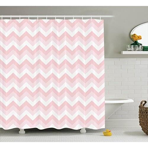 Chevron Shower Curtain Pink Decor Zigzag Chevron Grunge Soft Light Colors Simplicity Artful Wall Decoration Hanging Curtains