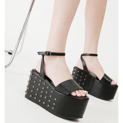 Brand New womens Platform Gladiator Sandals Ladies Colors Shoes Woman Wedges High Heels Summer Sandals rivets Demonia shoes