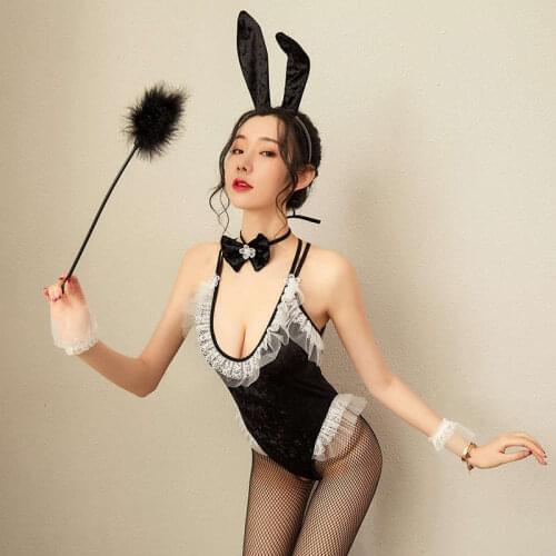 2020 new sexy lingerie velvet bunny girl uniform three-point open file one-piece sexy suit temptation pajamas