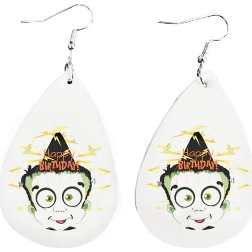 Halloween Frankenstein Monster Kids Birthday Party Double Layer Faux Leather Earrings Glitter Fall Imprint Printed Earrings