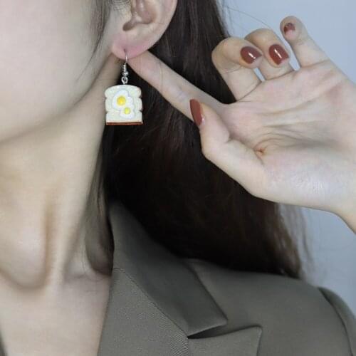 Cute Eggs on Toast Earrings Drop Earrings Sweet Hanging Hole Egg Bread Shape Woman Student Pendant Earrings Crafts Wholesale