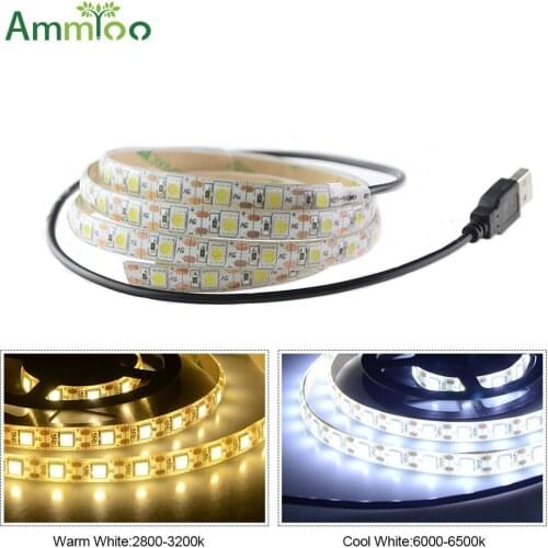 AmmToo USB Power Led Strip Light Waterproof DC 5V SMD 5050 Led Tape Light HDTV TV Desktop PC Screen Backlight Lighting 60leds/M