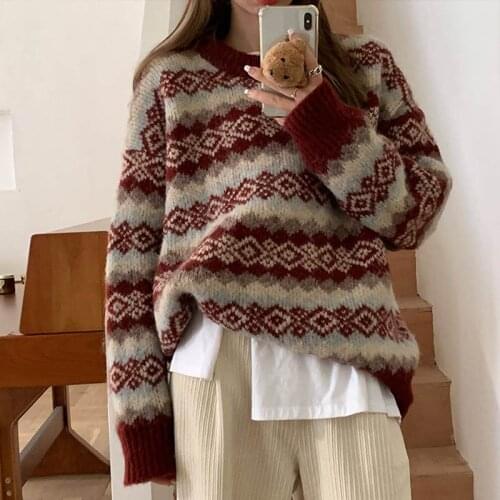 Winter Vintage Knitted Sweater Women Jumper Casual Sweater Loose Thick Pullovers Korean Style Chic Long Sleeve Top Sueter Mujer