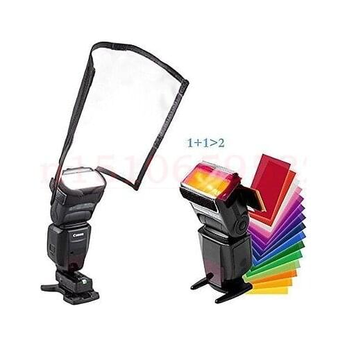 2 IN1Universal Flash Reflector Diffuser Bender + 12 pcs Flash Color Gel Filter For YONGNUO YN565 YN560II YN560 580EX 430EX