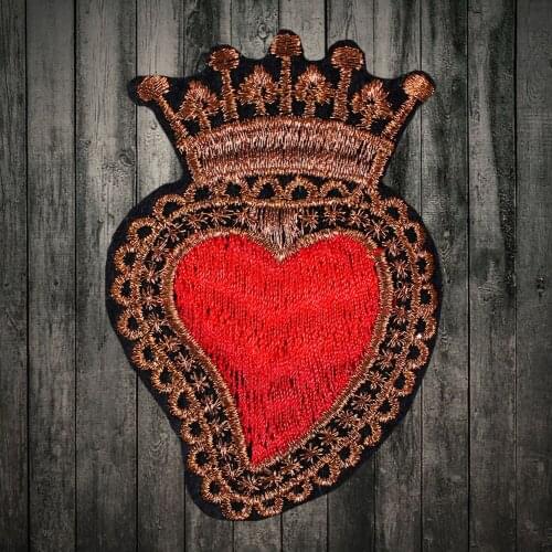 Embroidered beaded crown red hand-sewing color heart embroidery patch embroidery clothing repair hole heart applique
