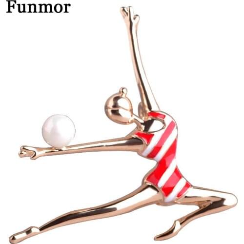 Funmor Enamel Pearl Sport Brooches For Women Gold-color Dance Broche Beauty Figure Christmas Gift Anime Hijab Pins Scarf Clips
