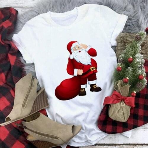 Women T Shirt Harajuku Kawaii Short Sleeve Tee Shirt Female Christmas Reindeer Printed Top Tshirt New Year Santa Claus T-shirt