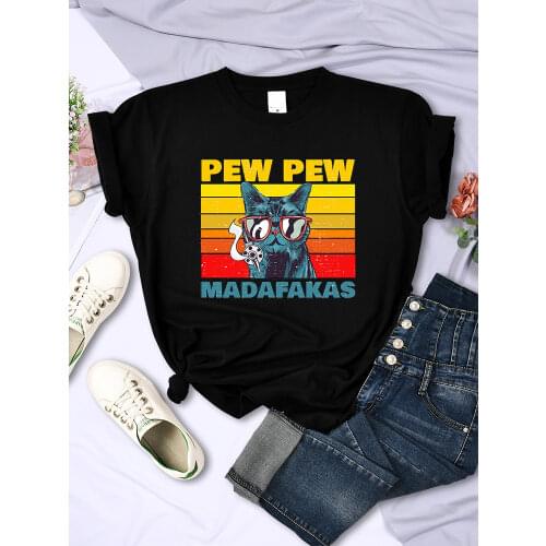 Pew Pew Mdafakas Printing Female t-Shirts Summer Large Size Tops Fashion Breathable t Shirts Casual Style o-Neck Women Tshirt