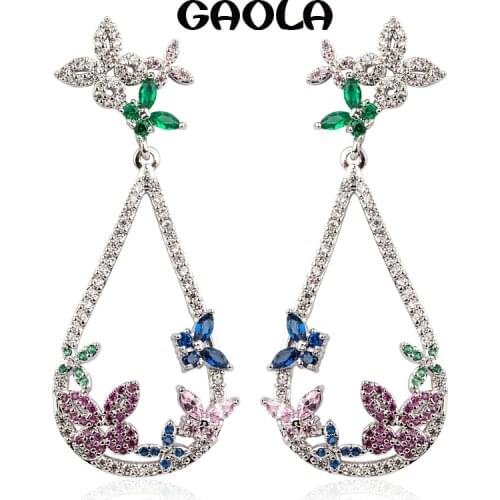 GAOLA 2017 New Various Butterfly Multicolor Earrings Silver Plated Cubic Zircon Stud Earring For Women Party Gift GLE6067