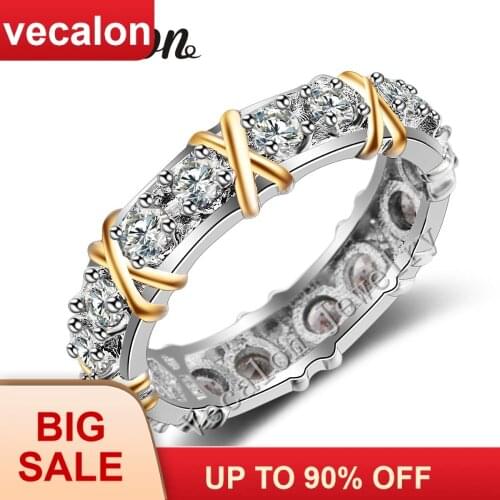Vecalon 3 colors Gem AAAAA Zircon Cz Engagement Wedding Band ring for Women 10KT White Yellow Gold Filled Female ring