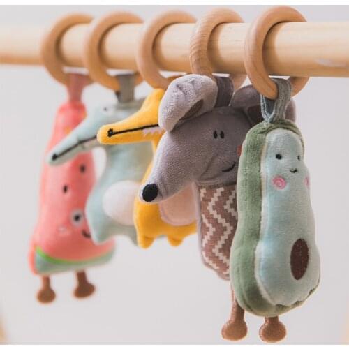 1pc Baby Soft Toys Stuffed Animals Crocodile Avocado Plush Pendant Wooden Ring Baby Gym Play Stuffed Toys For Kids Children Gift