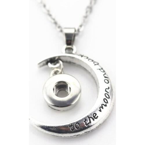 10pcs/lot Silver to the moon and back snap button necklace with 50cm chains Diy snaps necklace jewelry pendant 12mm