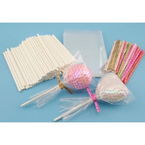 100sets Cake Pop Chocolate Lollipop Packing Set(Paper Sticks+Tiers+OPP Bags) Cookies Desserts Candy Packing Cake Tools LIXYMO