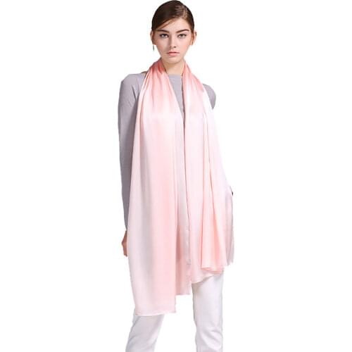 100% Silk Satin Long Scarf 55X180cm Pure Mulberry Silk Plain Color Silk Scarf Factory Direct Online Store 14 Baby Pink Color