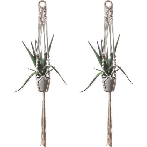 2PCS Handmade Macrame Plant Hanger Indoor Wall Hanging Planter Basket Flower Pot Holder Home Decor Hanging Planter