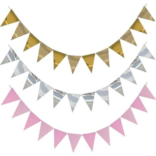 3m 12 Flag Gold Pink Paper Board Garland Banner For Baby Shower Birthday Party Decoration Kids Room Decoration Garland Bunting