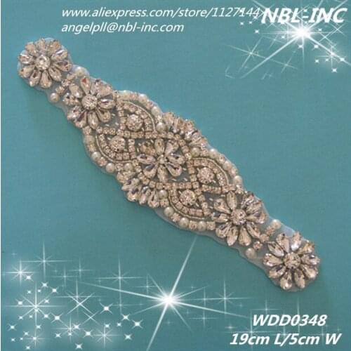 30pcs) Wholesale bridal hand beaded crystal rhinestone applique iron on for wedding dress WDD0348