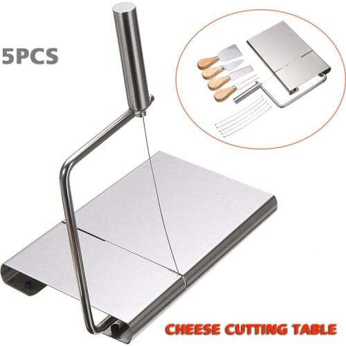 5pcs Stainless Steel Cheese Butter Slicer Cutter Set Board Doufu Cheese Wire Cutting Knife Blade Kitchen Cooking Tool