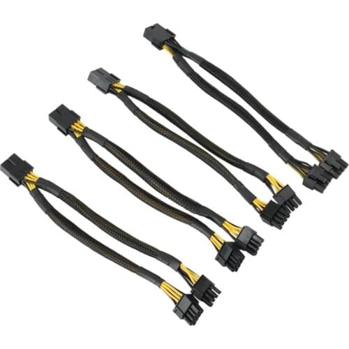 GPU VGA PCI-E 8 Pin Female to Dual 8(6+2) Pin Male PCI Express Adapter Braided Sleeved Splitter Power Cable 8 Inch