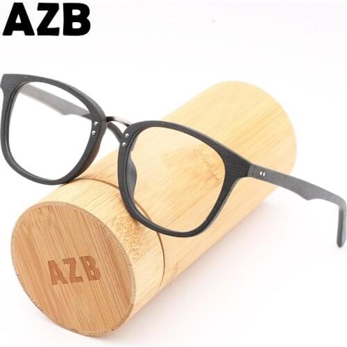 AZB Fashion Vintage Wood Eyeglasses Frames Men Grain Optical Prescription Glasses Frame Women Wooden Reading Plain Clear Glasses