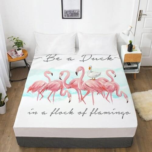 Bedding Mattress Cover Bed Fitted Sheets With Elastic Band Linens Queen/King Size Bedsheet 150/160X200CM Nordic White Flamingo