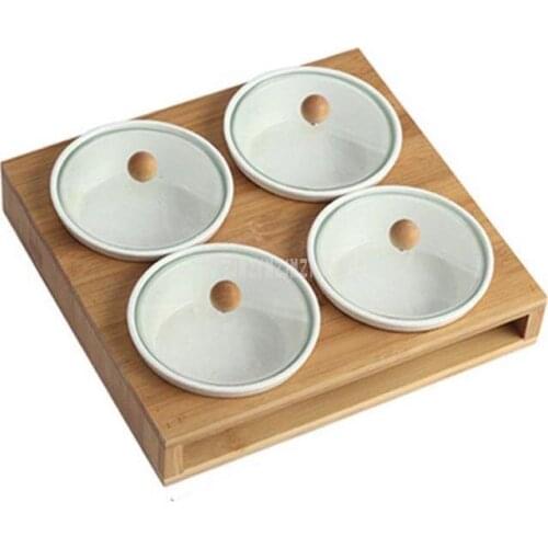 White Simple Sugar Bowl Home Kitchen Set Ceramic Salt Pepper Condiment Pot Jars Bamboo Frame Hang On Wall Cooking Kitchen Tool