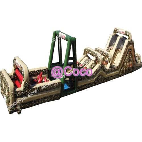 Free ship to sea port,66ft forest camouflage inflatable obstacle course,adult extreme run bouncy obstacle playground sport games