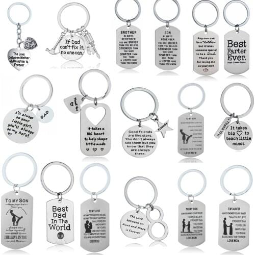 Stainless Steel Keychain Inspirational Gift For Dad Mom Daughter Son Teacher Dog Tag Key Chains Family Best Friends Keyring