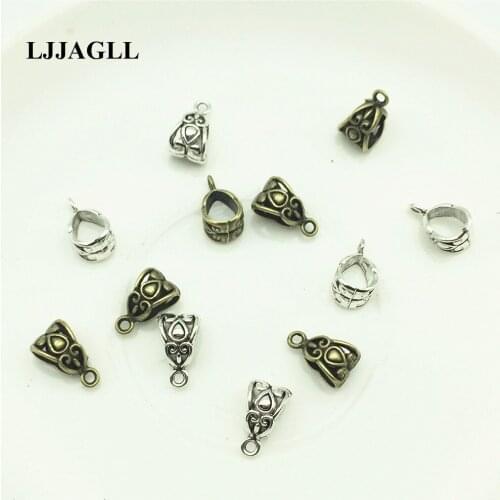 LJJAGLL Zinc Alloy Tow Colors Big Hollow Hole Beads Charm Pendants 30PCS/Lot Filigree Hollow Heart Bead Carved Bail Beads AZZ001