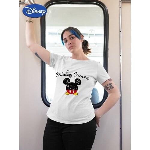 Disney Mickey Mouse Head Plus Size Branded Tshirts for Women Top Luxury Soft Fabric Short Sleeve Inside Autumn Skateboard Wear