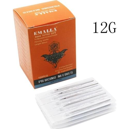EMALLA 12Gauge 100PC Piercing Needles Sterile Disposable Body Piercing Needles 16G For Ear Nose Navel Nipple Free Shipping