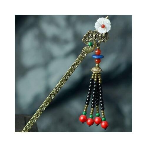 Ethnic jewelry fashion vintage copper hair accessories,shell stone tassel hair jewelry, ethnic vintage hair stickers hairpins