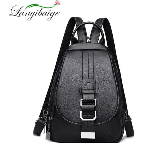 Classic PU Leather Ladies Backpack High Quality Fashion Flip Handbag Leisure Travel Student Sac A Dos Girl School Bag 2021 New