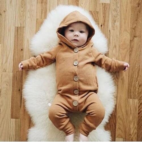 0-24M Children Spring Autumn Clothing Baby Kids Boys Girls Infant Hooded Solid Rompers Jumpsuit Long Sleeve Clothes Outfits