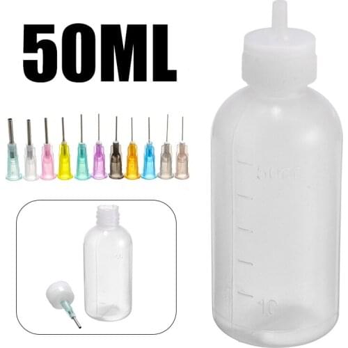 2Pcs 50ml Durable Needle Tip Dispenser Bottle Solder Liquid Flux Dispensing Tool Needle Dispenser+ 22 Needles