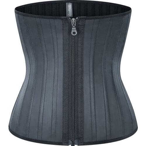 Waist Trainer Corset Latex Rubber Bustier Zip Up Waisttrainer Gorset Underbust 25 Steel Bone Slimming Cincher Gridle Belt Outfit