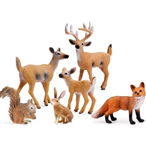 Forest Animals Figures, Miniature Toys Cake Toppers (Deer Family, Fox, Rabbit, Squirrel)