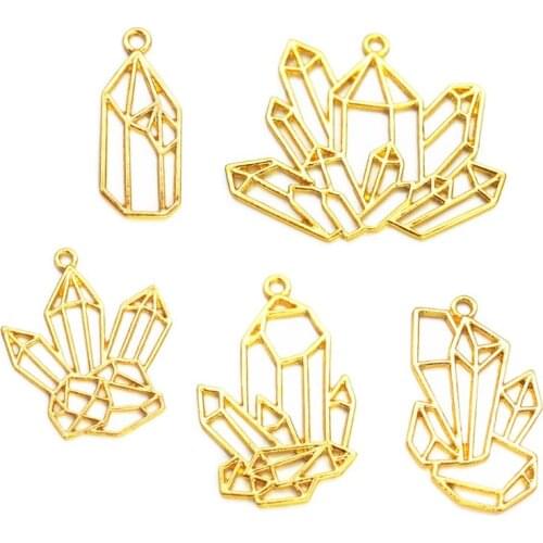 5Pcs Cluster Crystal Stone DIY Metal Frame Jewelry UV Resin Charms Bezel Setting