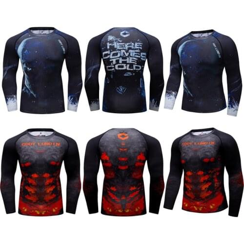 Mens Sport Running Compression T-shirt Skin-tight Long Sleeves Fitness Rashguard MMA Gym Training Clothes