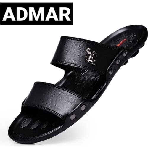 ADMAR Famous Brand Men Sandals Shoes Casual Slippers Slides Summer Flip Flops Beach Men Shoes Leather Sandalias Zapatos Hombre