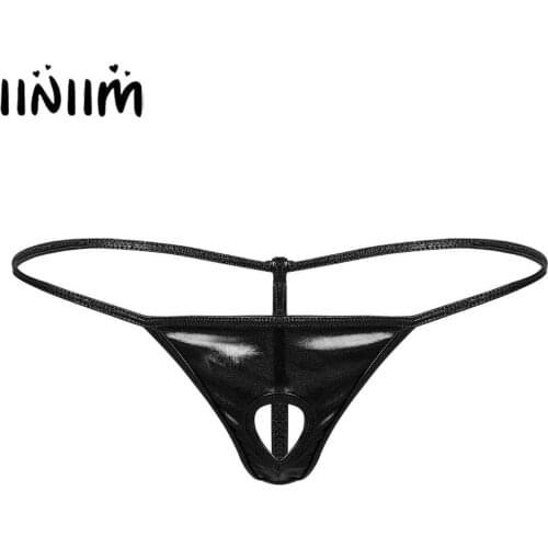 Mens Gay Latex Exotic Lingerie Panties Jockstraps Pouch Open Penis Sissy Micro Bikini G-String Thong Briefs Underwear Underpants