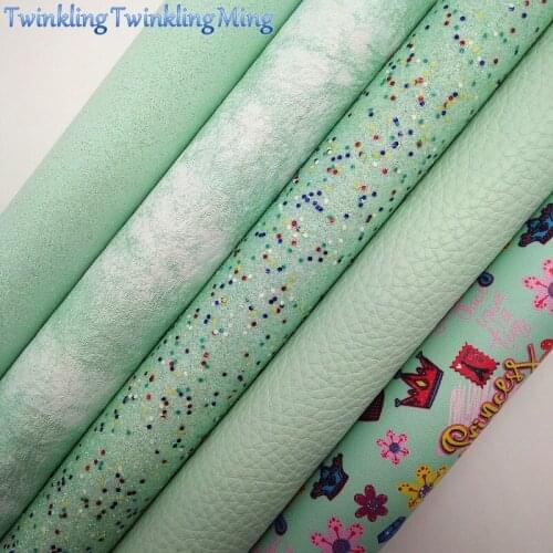 MINT Glitter Fabric, Crown Printed Faux Fabric, Litchi Synthetic Leather Fabric Sheets For Bow A4 21x29CM Twinkling Ming XM745