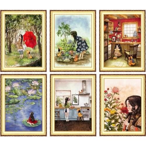 54*73cm Cute girl cartoon Printed Cross stitch Needlework,DIY living room Decoration,Sets For Embroidery kit Full Silk New