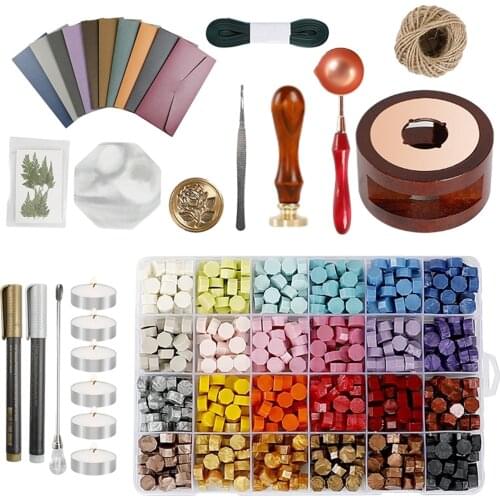 Vintage DIY Wax Seal Box Kit Stamp Spoon Set Retro Wedding Gifts Craft Tools wax seal beads letter sealer gift box boxes