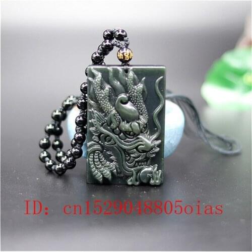 Natural Hetian Jade Stone Dragon Pendant Beads Necklace Chinese Jadeite Jewelry Charm Carved Amulet Fashion Gifts for Women Men