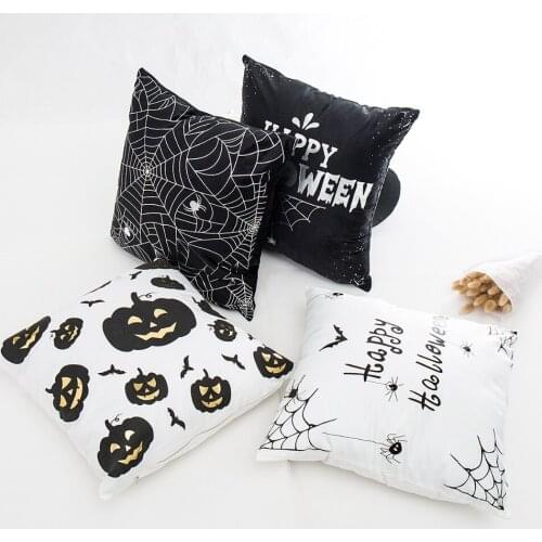 Halloween Decorative Pillow Cover Soft Gold Foil Pumpkins Spider Cushion Cover Party Decorative For 45x45cm