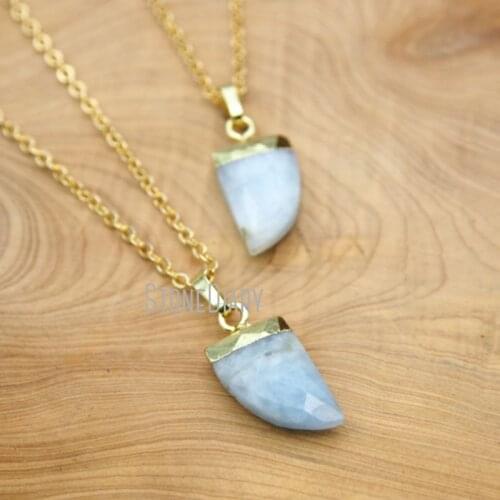 10Pcs Fashion Gold Color Faceted Horn Tusk Chains Necklaces Aquamarines Chains Necklaces 16-20inch NM15627
